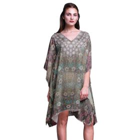Phagun Kaftan Tatil Ev Kıyafeti Midi Plaj Örtüsü Çok Renkli Kadın Elbise