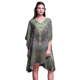 Phagun Kaftan Tatil Ev Kıyafeti Midi Plaj Örtüsü Çok Renkli Kadın Elbise