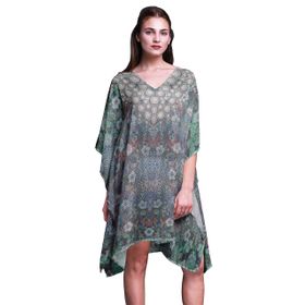 Phagun Kaftan Tatil Ev Kıyafeti Midi Plaj Örtüsü Deniz Yeşili Kadın Elbise