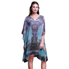 Phagun Kaftan Tatil Ev Kıyafeti Midi Plaj Örtüsü Medium Mavi Kadın Elbise