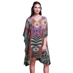 Phagun Kaftan Tatil Ev Kıyafeti Midi Plaj Örtüsü Tuğla Kırmızısı Kadın Elbise