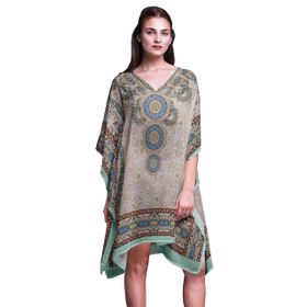 Phagun Kısa Plaj Kaftan Bikini Örtü Midi Bej Kadın Elbise