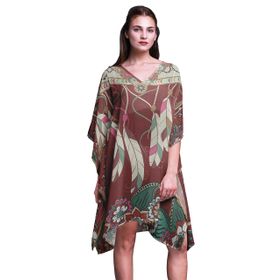 Phagun Kısa Plaj Kaftan Bikini Örtü Midi Bordo Kadın Elbise
