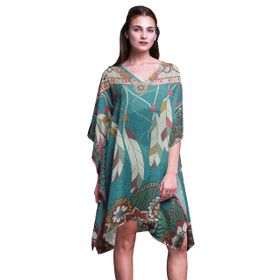Phagun Kısa Plaj Kaftan Bikini Örtü Midi Cam Göbeği Yeşili Kadın Elbise