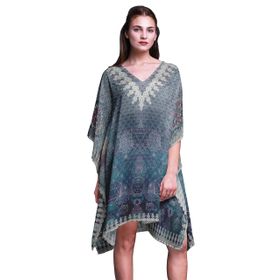 Phagun Kısa Plaj Kaftan Bikini Örtü Midi Mavi Kadın Elbise