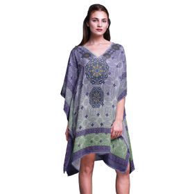 Phagun Kısa Plaj Kaftan Bikini Örtü Midi Medium Mavi Kadın Elbise