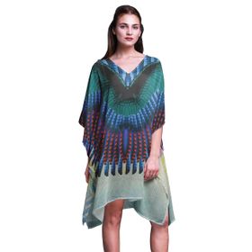 Phagun Kısa Plaj Kaftan Bikini Örtü Midi Medium Mavi Kadın Elbise