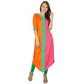 Phagun Kurta Bollywood Hintli Tasarımcı Etnik Kurti Günlük Turuncu Macenta Kadın Tunik