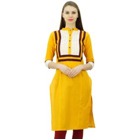 Phagun Kurta Günlük Pamuklu Yazlık Sarı Kadın Tunik