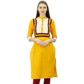 Phagun Kurta Günlük Pamuklu Yazlık Sarı Kadın Tunik