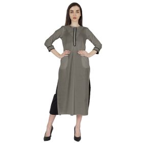Phagun Kurti Günlük Uzun 3/4 Kollu Tasarımcı Boyun Etnik Kurta Gri Kadın Elbise