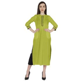 Phagun Kurti Günlük Uzun 3/4 Kollu Tasarımcı Boyun Etnik Kurta Limon Yeşili Kadın Elbise