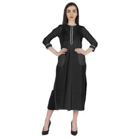 Phagun Kurti Günlük Uzun 3/4 Kollu Tasarımcı Boyun Etnik Kurta Siyah Kadın Elbise