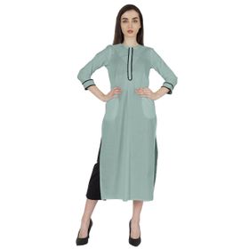 Phagun Kurti Günlük Uzun 3/4 Kollu Tasarımcı Boyun Etnik Kurta Tozlu Mavi Kadın Elbise