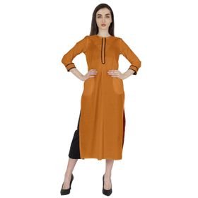 Phagun Kurti Günlük Uzun 3/4 Kollu Tasarımcı Boyun Etnik Kurta Turuncu Kadın Elbise