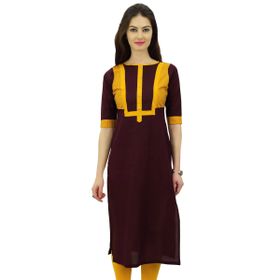 Phagun Kurti Hint Etnik Pamuk Günlük Düz Kurta Bordo Kadın Tunik