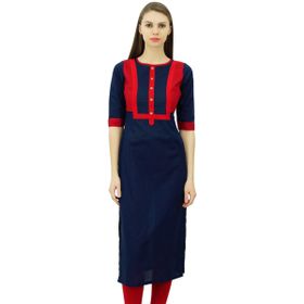 Phagun Kurti Hint Etnik Pamuk Günlük Düz Kurta Lacivert Kadın Tunik