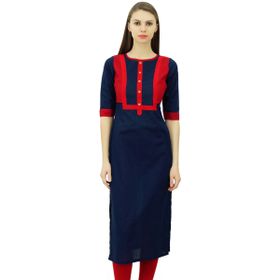Phagun Kurti Hint Etnik Pamuk Günlük Düz Kurta Lacivert Kadın Tunik