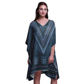 Phagun Mavi Tribal Afrika Plaj Kaftan Bikini Örtü Midi Oxford Mavisi Kadın Elbise
