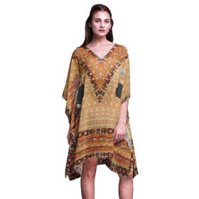 Phagun Mavi Tribal Afrika Plaj Kaftan Bikini Örtü Midi Turuncu Kadın Elbise