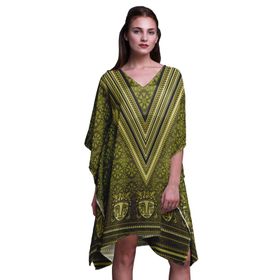 Phagun Mavi Tribal Afrika Plaj Kaftan Bikini Örtü Midi Zeytin Yeşili Kadın Elbise