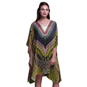 Phagun Mavi Yılan Hayvan Derisi Plaj Kaftan Bikini Örtü Midi Sarı Kadın Elbise