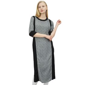 Phagun Özel Kurta Kurti 3/4 Kollu Resmi Hint Üst Siyah ve Gri Kadın Bluz