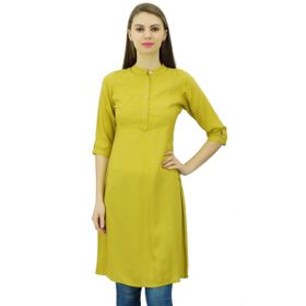 Phagun Pamuk Karışımı Hint Kurti Etnik Kurta Günlük Yaz Zeytin Yeşili Kadın Tunik