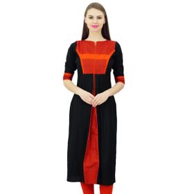 Phagun Pamuklu Kurta Resmi Günlük Etnik Tunik Siyah Kadın Bluz