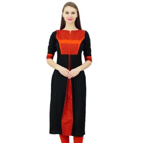 Phagun Pamuklu Kurta Resmi Günlük Etnik Tunik Siyah Kadın Bluz