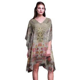 Phagun Plaj Kaftan Bikini Örtü Midi Kısa Kaftan Pembe Kadın Elbise
