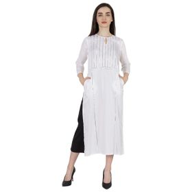 Phagun Rayon Gota Patti Uzun Tasarımcı Kurti Hint Etnik Katı Kurta Beyaz Kadın Elbise