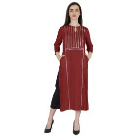 Phagun Rayon Gota Patti Uzun Tasarımcı Kurti Hint Etnik Katı Kurta Bordo Kadın Elbise