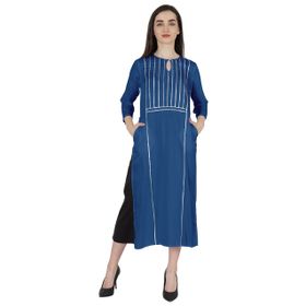 Phagun Rayon Gota Patti Uzun Tasarımcı Kurti Hint Etnik Katı Kurta Kraliyet Mavisi Kadın Elbise