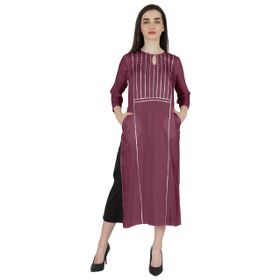 Phagun Rayon Gota Patti Uzun Tasarımcı Kurti Hint Etnik Katı Kurta Mor Kadın Elbise