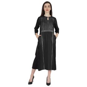 Phagun Rayon Gota Patti Uzun Tasarımcı Kurti Hint Etnik Katı Kurta Siyah Kadın Elbise