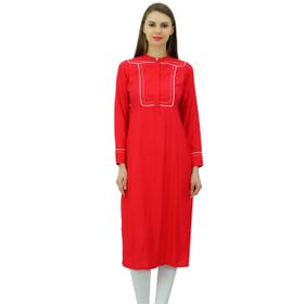 Phagun Suni İpek Tunik Kurti Düz Günlük Resmi Hint Kırmızı Kadın Tunik