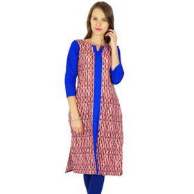 Phagun Tasarımcı Hint Bollywood Kurta Etnik Kurti Günlük Kırık Beyaz ve Mavi Kadın Tunik