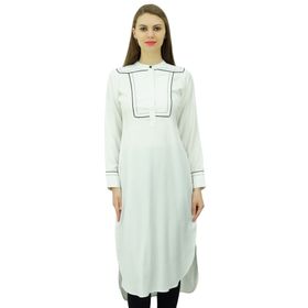 Phagun Tasarımcı Hint Suni İpek Punjabi Kurta Etnik Düz Günlük Kurti Beyaz Kadın Tunik