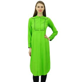Phagun Tasarımcı Hint Suni İpek Punjabi Kurta Etnik Düz Günlük Kurti Yeşil Kadın Tunik