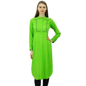 Phagun Tasarımcı Hint Suni İpek Punjabi Kurta Etnik Düz Günlük Kurti Yeşil Kadın Tunik