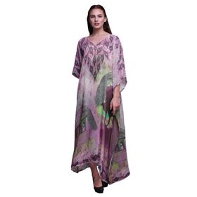 Phagun Tavuskuşu Mughal Uzun Plaj Kaftan Bikini Örtü Maksi Domuz Pembesi Kadın Elbise