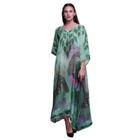 Phagun Tavuskuşu Mughal Uzun Plaj Kaftan Bikini Örtü Maksi Nane Yeşili Kadın Elbise