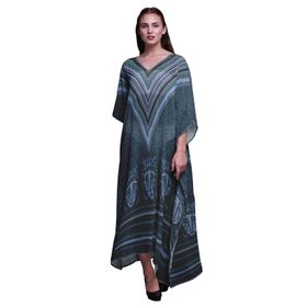 Phagun Tribal Afrikalı Uzun Plaj Kaftan Bikini Örtü Maksi Oxford Mavisi Kadın Elbise