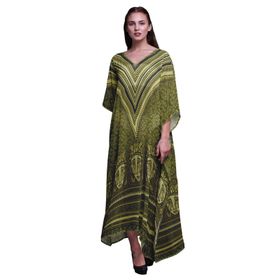 Phagun Tribal Afrikalı Uzun Plaj Kaftan Bikini Örtü Maksi Zeytin Yeşili Kadın Elbise