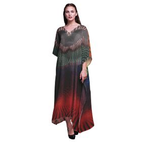 Phagun Tribal Feather Uzun Plaj Kaftan Bikini Örtü Maksi Kırmızı Kadın Elbise