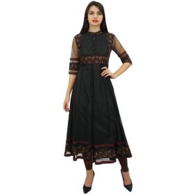 Phagun Tunik Net Uzun Anarkali Kurta Etnik Kurti Siyah Kadın Bluz