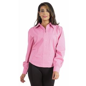 Phagun Uzun Kollu Resmi Düz Düğmeli Yaka Açık Pembe Kadın Gömlek
