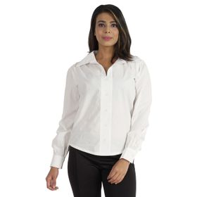 Phagun Uzun Kollu Resmi Düz Düğmeli Yaka Beyaz Kadın Gömlek