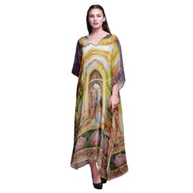Phagun Uzun Plaj Kaftan Bikini Örtü Maksi Açık Sarı Kadın Elbise
